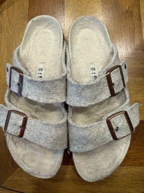 Birkenstock Arizona Wool Felt Slide Sandals - Beige